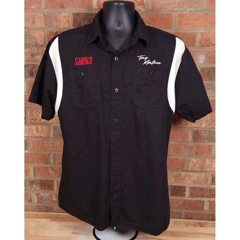 Scarface Tony Montana Short Sleeve Button Down Black‎ Colorblock Shirt Large